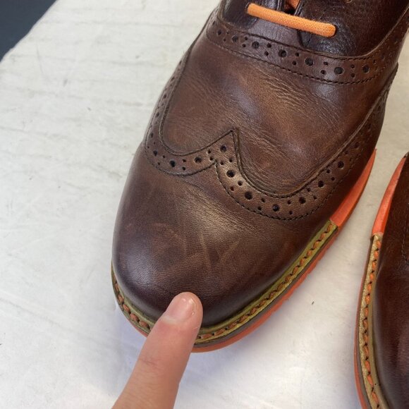 Cole Haan Great Jones Brown‎ Orange Wingtip Oxford Shoes Men Size 9 M - Picture 7 of 15